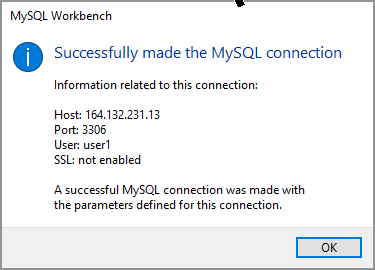 MySQL Workbench Succesfully made the MySQL remote connection